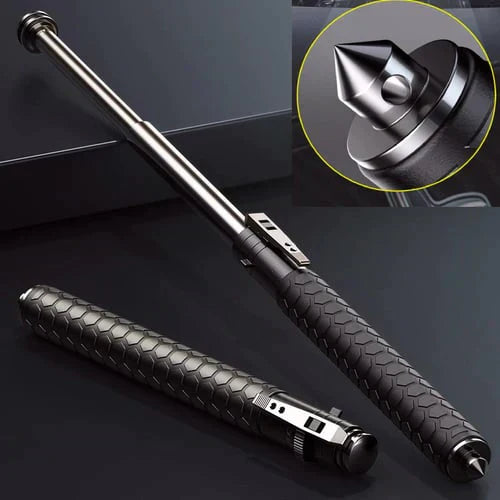New black automatic folding walking cane for mobility support, extended view, ergonomic handle