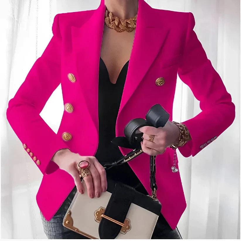 Stylish polyester blend women's tailored jacket, perfect for professional and casual elegant outfits.