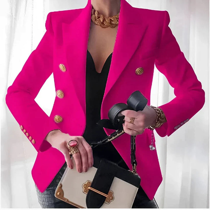 Stylish polyester blend women's tailored jacket, perfect for professional and casual elegant outfits.