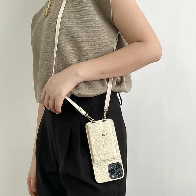 Premium women's leather phone case offering ultimate protection, card storage & hands-free design
