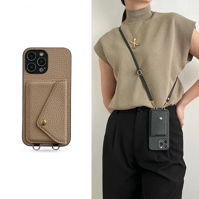 Women's new leather crossbody phone case, perfect for cards & phone; includes a practical key cord