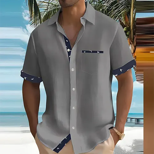 Lightweight men's summer shirt, short sleeve, perfect for warm weather and versatile styling.