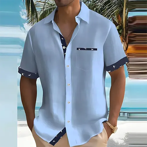 Men's breathable short sleeve cotton blend shirt in a new classic fit, great for summer fashion.