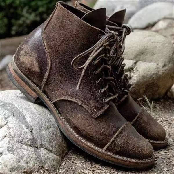 New men's classic style brown leather ankle boots, comfortable and versatile footwear for mens fashion.