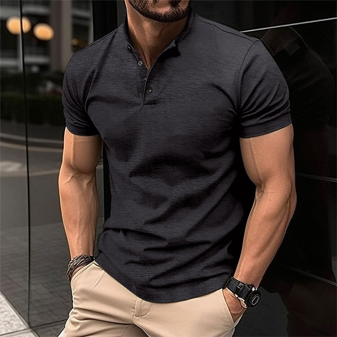 New men's classic tailored fit cotton blend polo shirt in blue, ideal for casual summer wear.