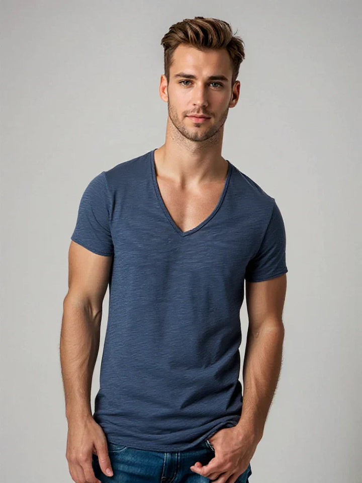 New Men's Classic V-Neck T-Shirt, a comfortable cotton tee for casual wear and everyday fashion
