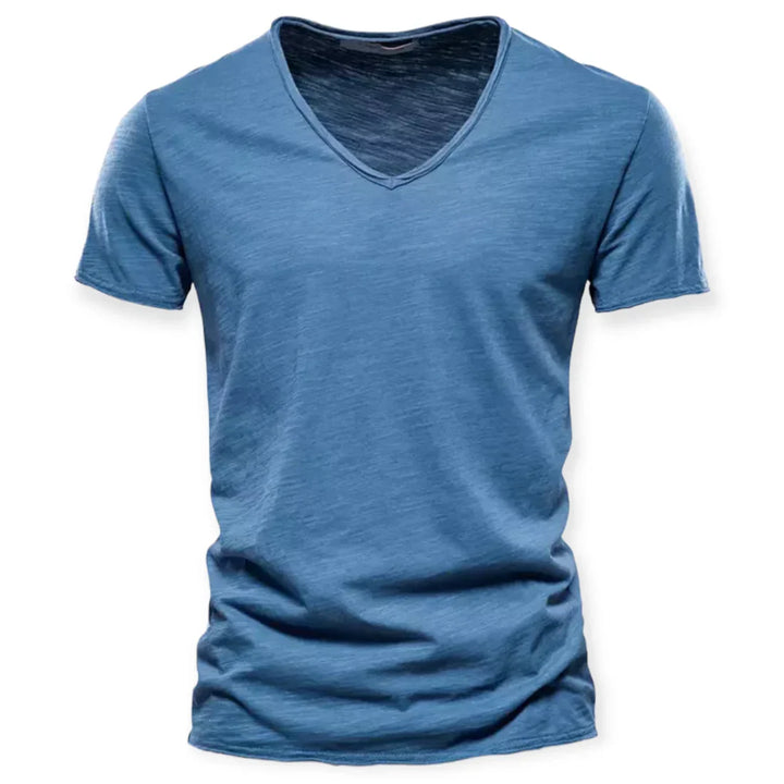 Breathable men's V-neck t-shirt in white, perfect for casual wear and comfort fit