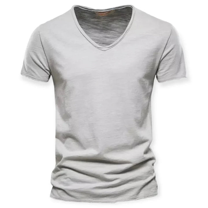New arrival men's V-neck t-shirt in grey, ideal for breathable casual wear and comfort fit