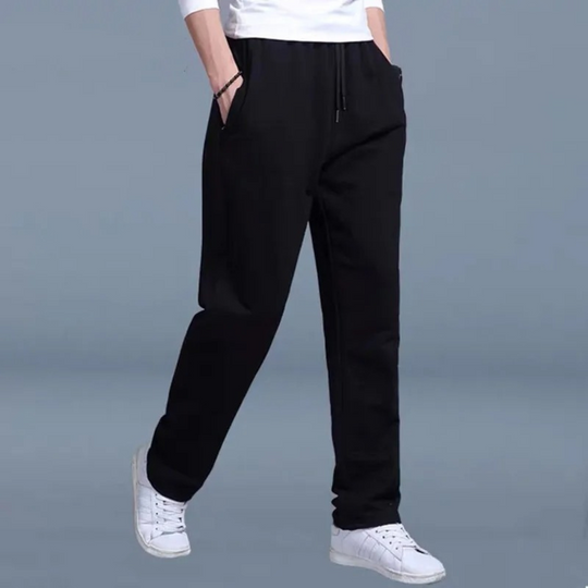 Close-up of new men's sweatpants, showcasing the soft and flexible stretch fabric for ultimate comfort.