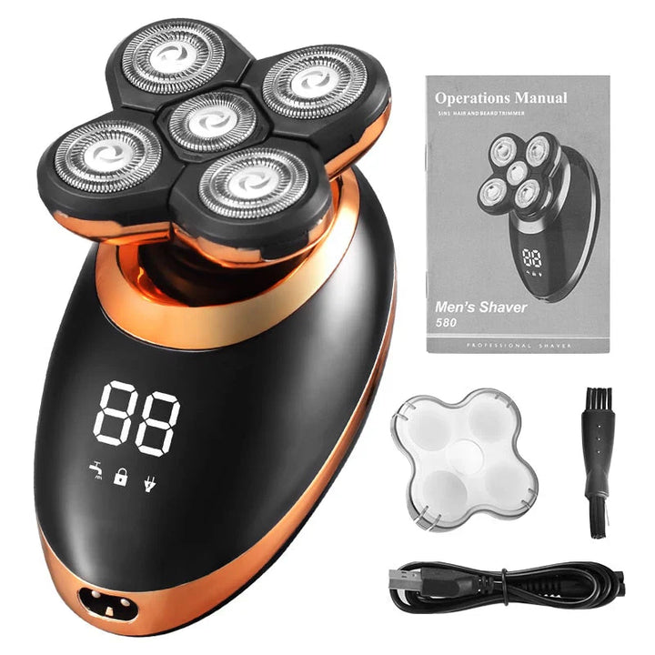 Waterproof multi-functional men's trimmer, ideal for beard, hair, and body personal care.