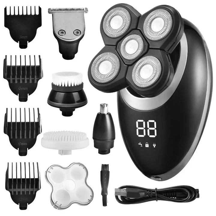 Versatile waterproof men's grooming device: a cordless multi-functional beard and body trimmer.
