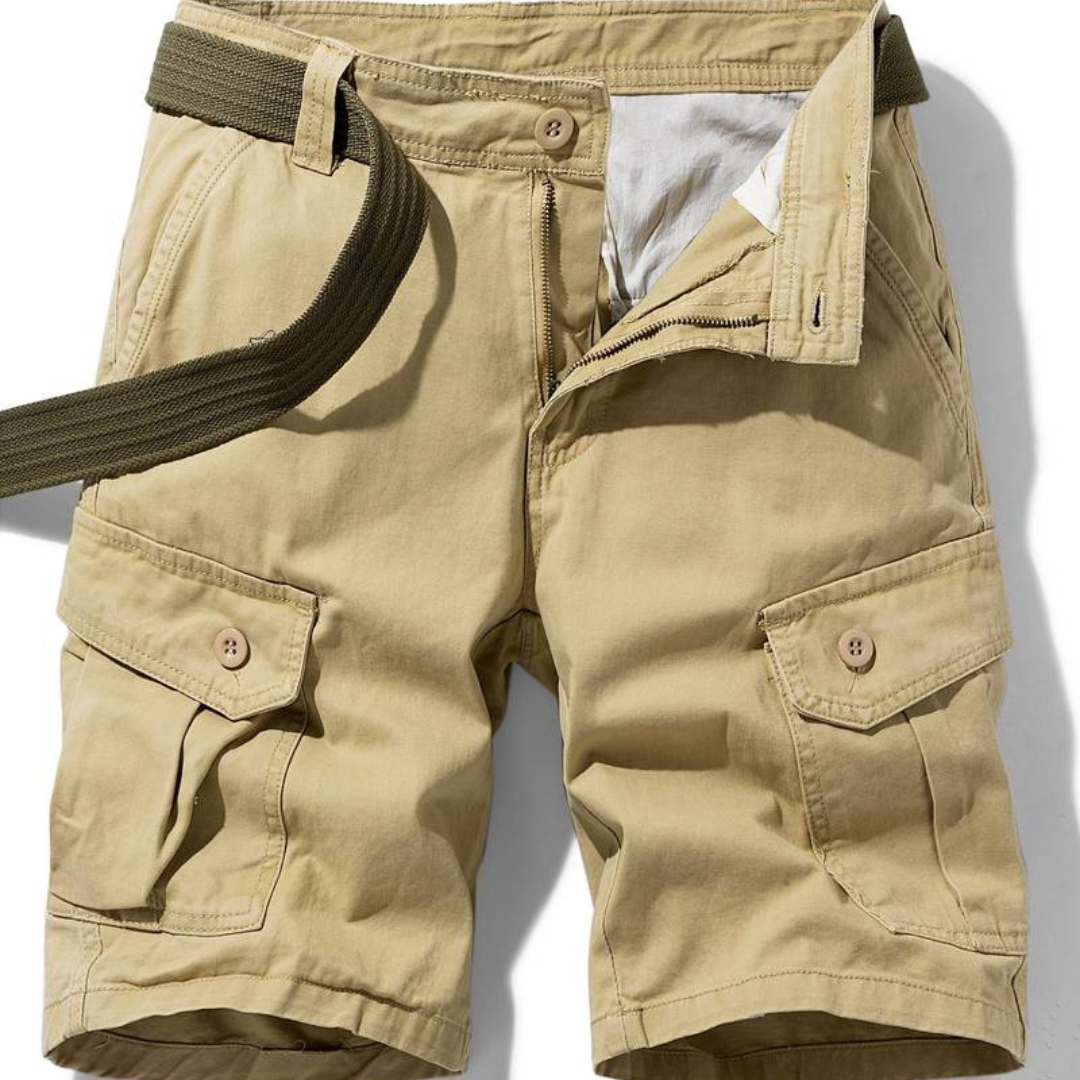 Khaki cargo shorts for men, new and durable with functional multi-pocket design