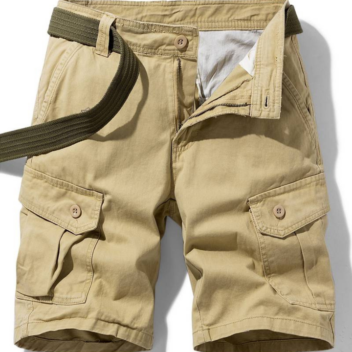 Khaki cargo shorts for men, new and durable with functional multi-pocket design