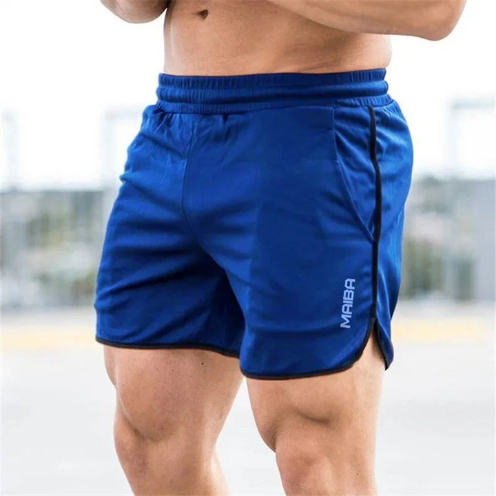 New men's slim-fit quick dry swim trunks in blue, ideal for summer beachwear and poolside.