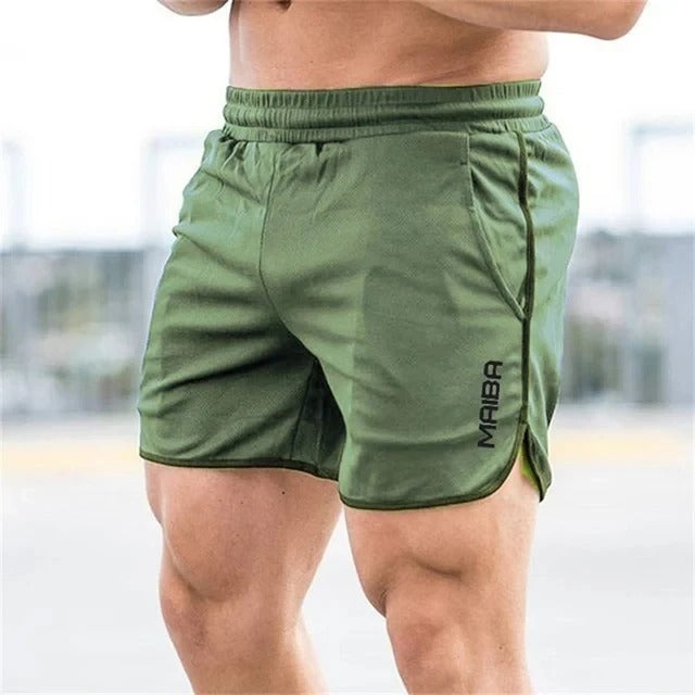Men's quick-dry swim shorts in a vibrant color, showcasing slim fit and elastic waist design.