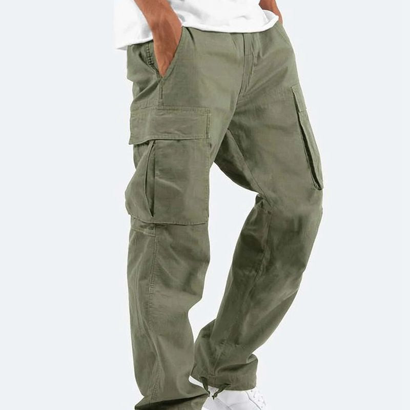 New men's stretch cargo pants, regular fit, multiple pockets for casual wear and outdoor activities.