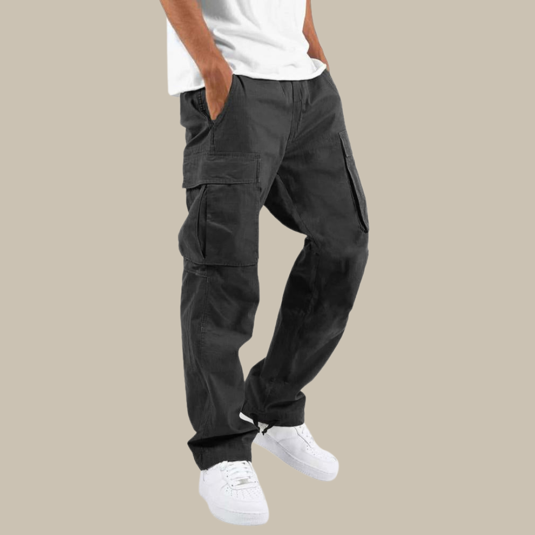 Comfortable men's stretch cargo trousers, durable utility pants with multi-pockets for everyday use.