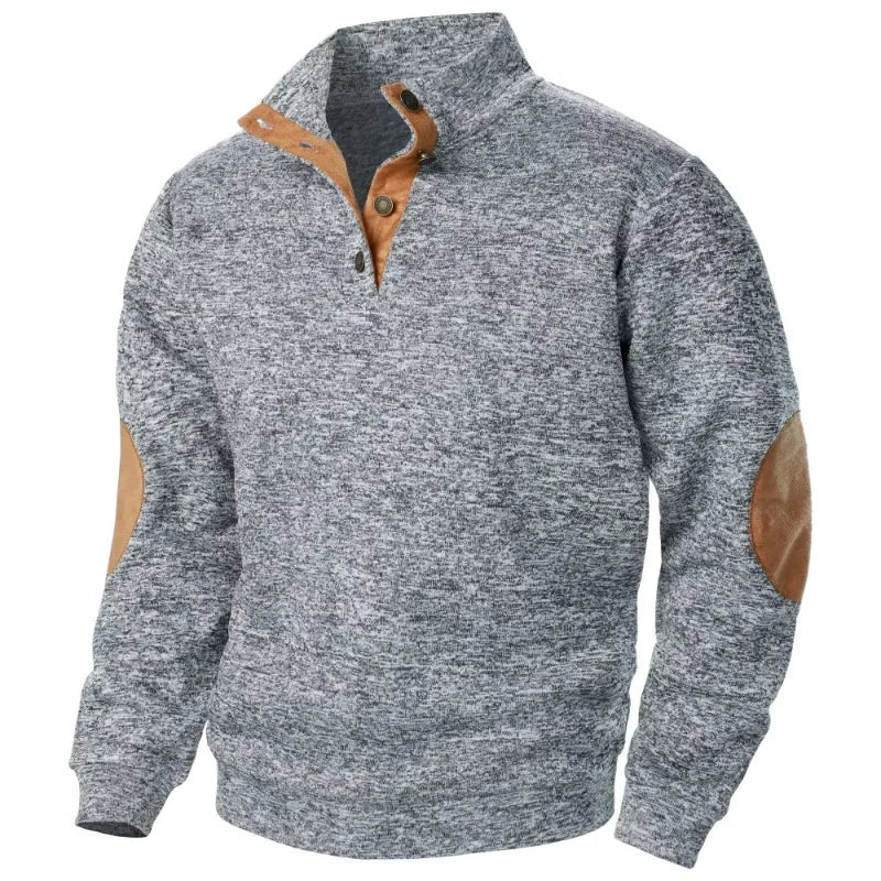 Front view of men's V-neck cotton blend sweatshirt, athletic style for casual wear.