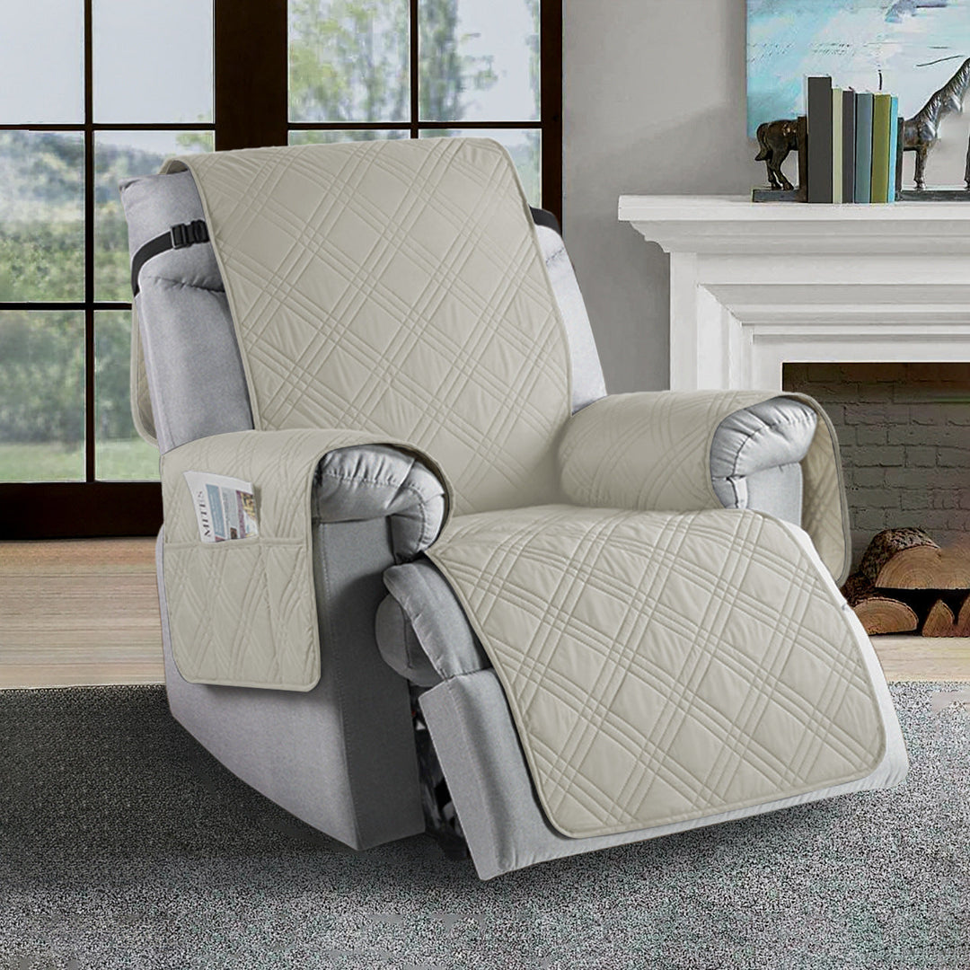 Grey universal recliner slipcover, new, stain-resistant microfiber for durable furniture protection, easy care.
