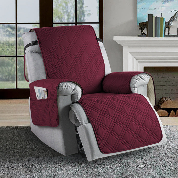 Detail of the stitchwork on a new universal water-resistant recliner slipcover, showcasing quality microfiber material.