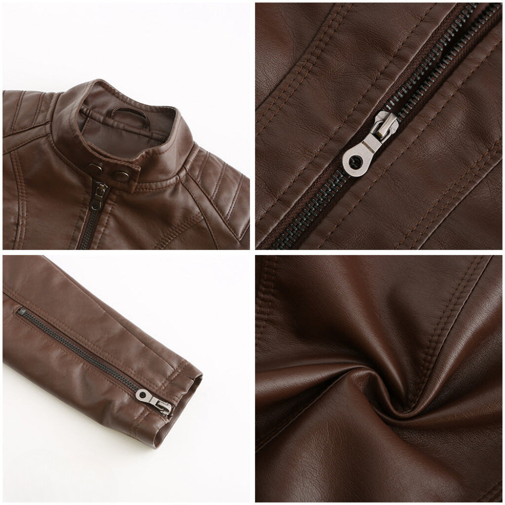 Trendy women's jacket: brown faux leather moto, ideal for a chic, casual outfit