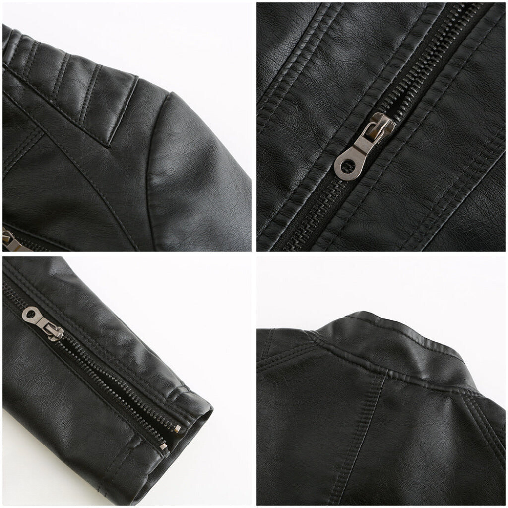 Casual women's brown faux leather jacket, moto style, perfect for winter fashion
