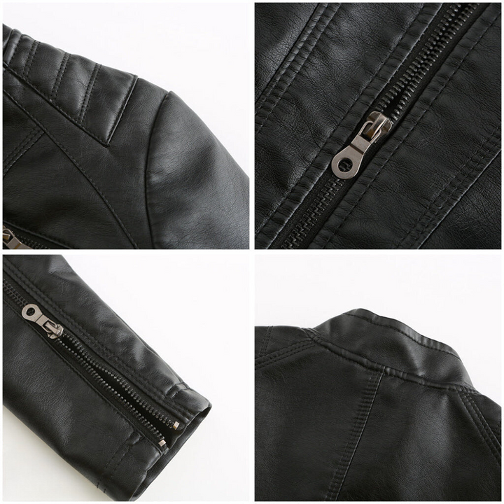 Casual women's brown faux leather jacket, moto style, perfect for winter fashion
