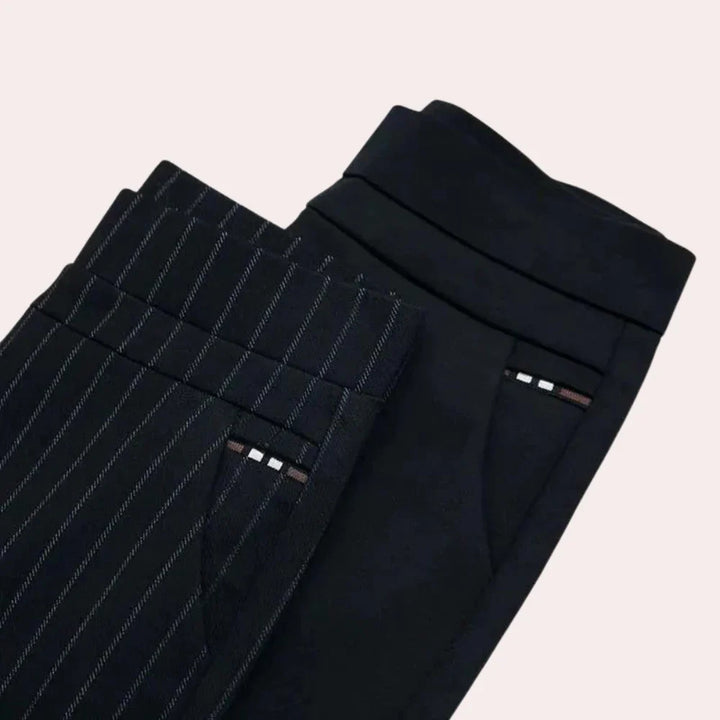 New women's black and white striped high-waisted stretch trousers, ideal casual apparel