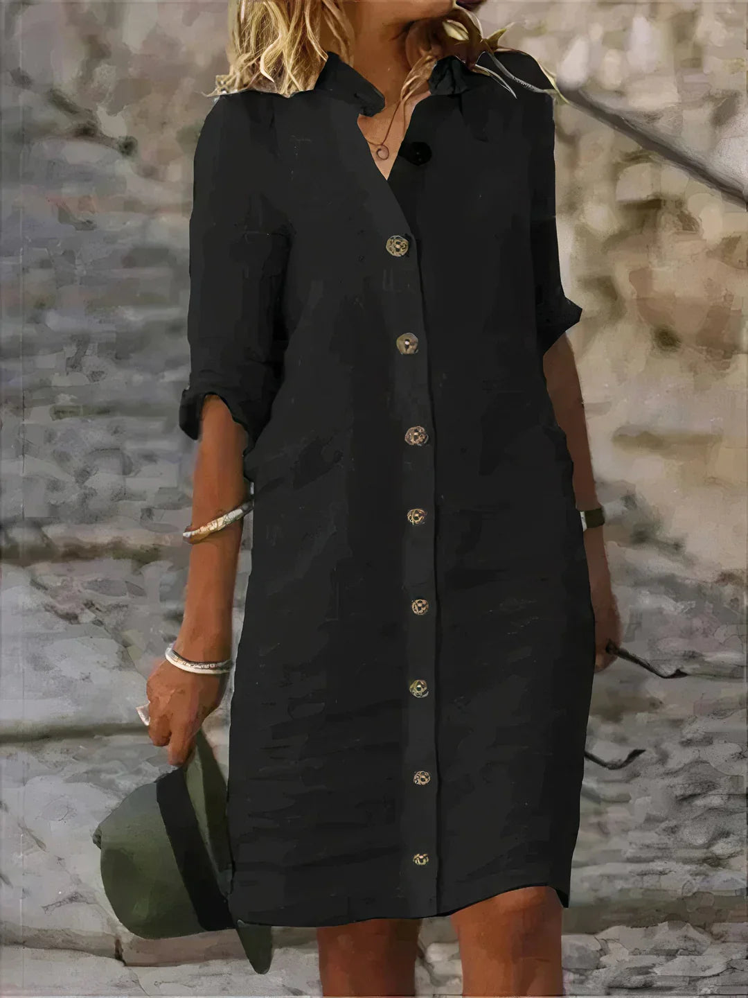 New women's casual linen blend midi dress, relaxed fit, perfect for summer vacation wear