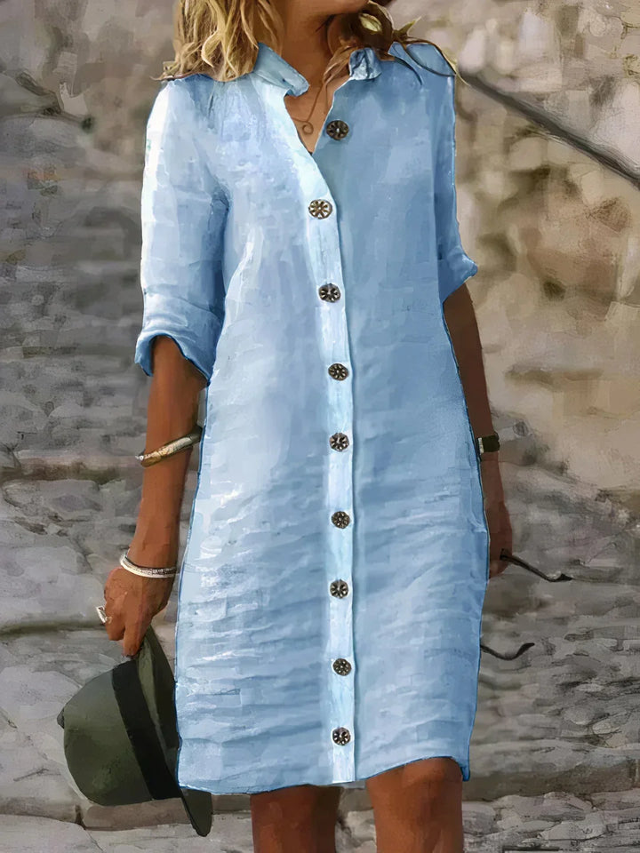 Women's relaxed fit linen dress, versatile spring/summer fashion and comfortable vacation wear