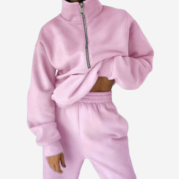 Comfortable athleisure jogger set for women, a stylish two-piece matching tracksuit.