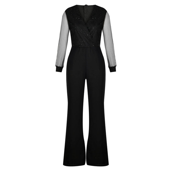 Black women's polyester jumpsuit, a comfortable fashion piece perfect for all-season leisure wear.