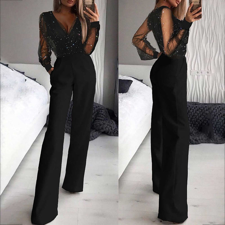 Comfortable women's black polyester jumpsuit, a new arrival for easy, everyday fashion.