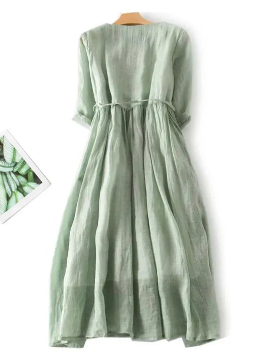 Comfortable women's ruffle linen dress, a new arrival perfect as airy summer holiday wear