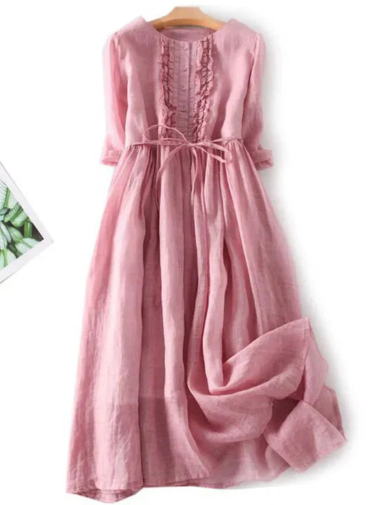 Casual yet elegant new women's linen dress with ruffles, ideal for summer and beach