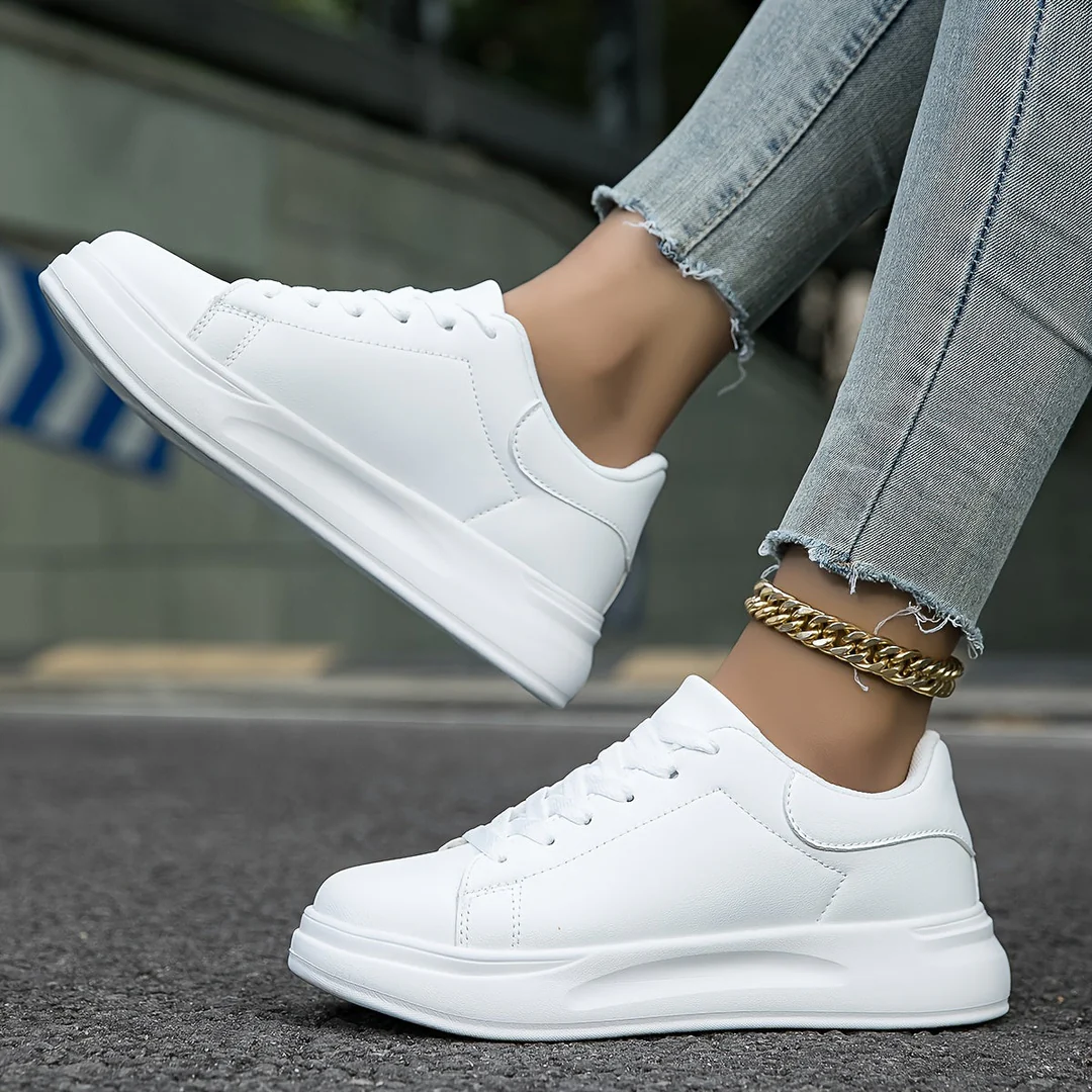 New Women's Orthopedic Comfort Sneakers in white leather, ideal for everyday casual wear.