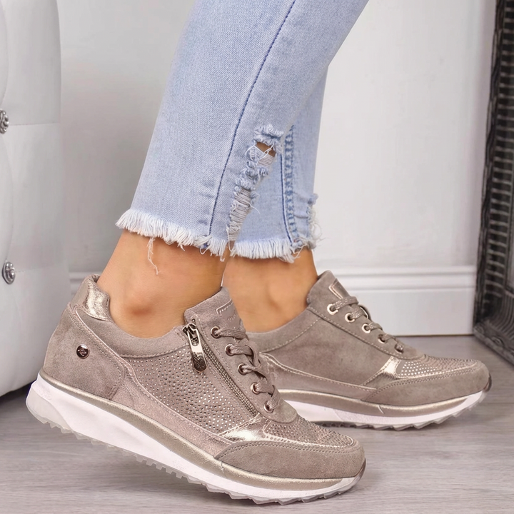 Lace-up women's orthopedic walking shoes. New design provides comfort, balance, and supportive everyday wear.