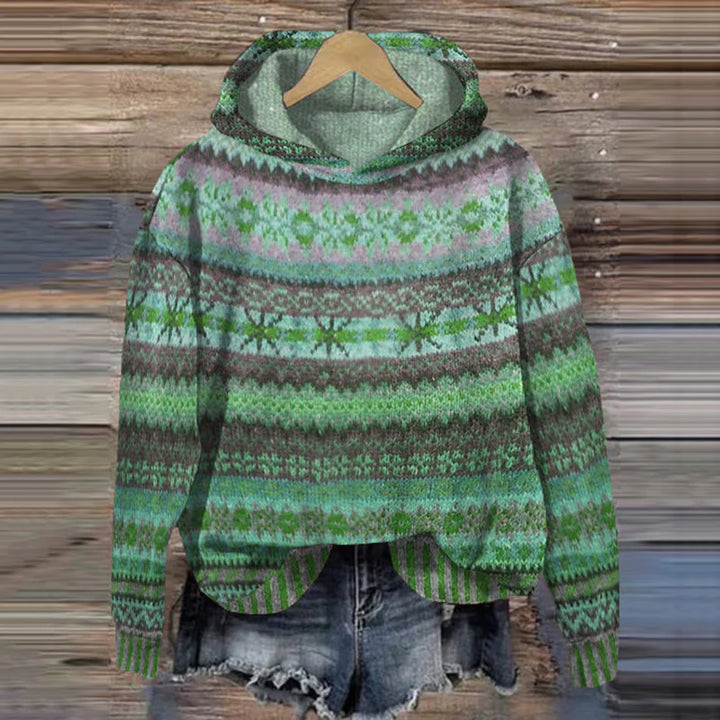 New Women's Vintage Fair Isle Pattern Hoodie, relaxed fit, perfect for cozy winter casual wear