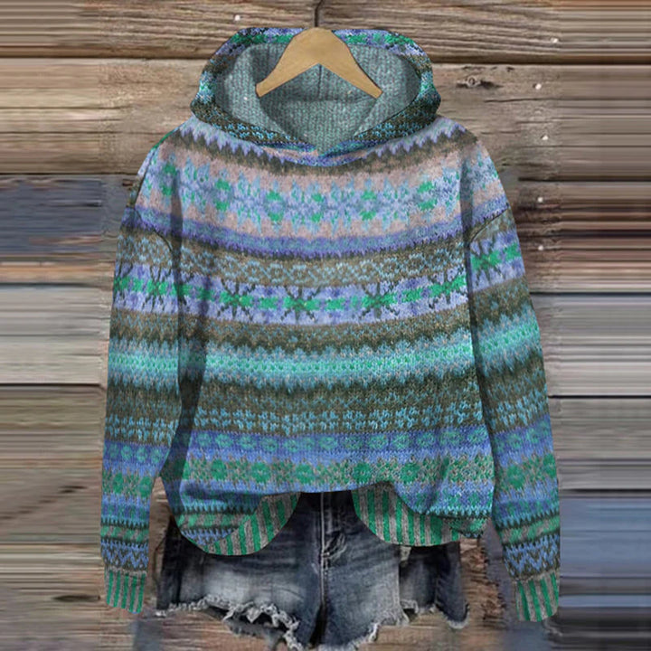 Cozy, relaxed-fit women's hoodie with an intricate Fair Isle pattern, a new arrival for casual winter style