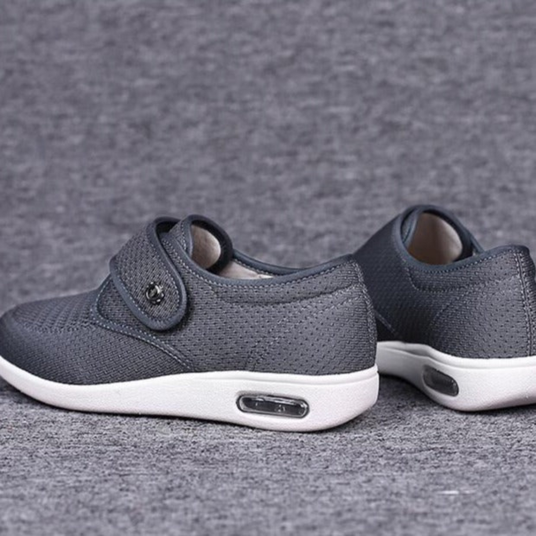 Stylish women's wide fit comfort shoes, black, with adjustable hook-and-loop closure, perfect for diabetic foot health