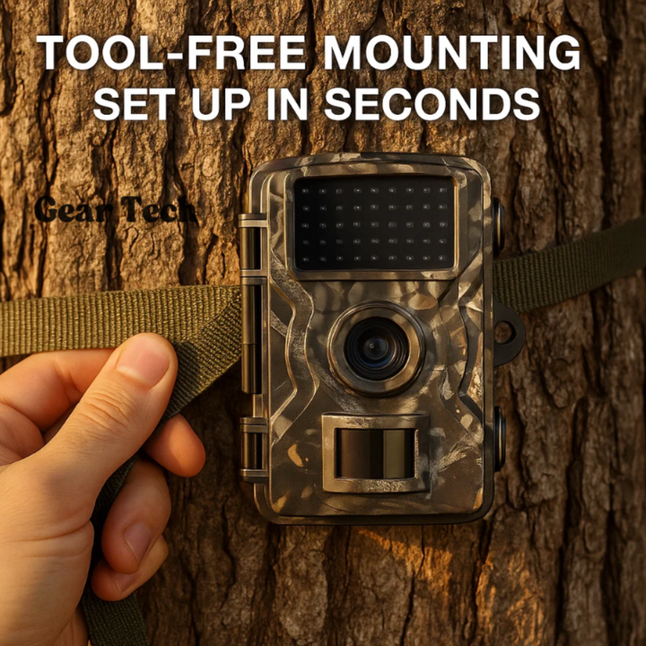 Close-up of New3 trail camera lens with infrared illuminators for clear night vision