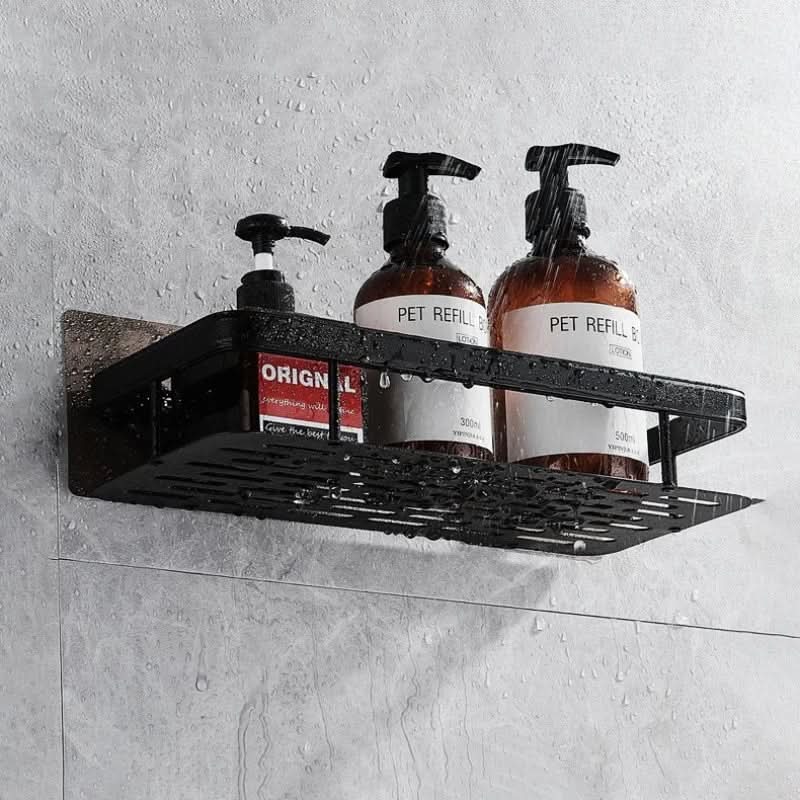 Adhesive wall-mounted corner bathroom shelf, 2-tier storage for shower essentials. No drilling required.
