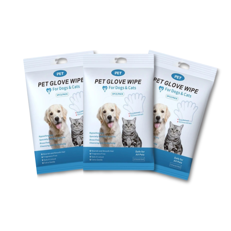 Multi-pet household uses no-rinse deodorizing pet wipes for dog and cat grooming, ensuring freshness.