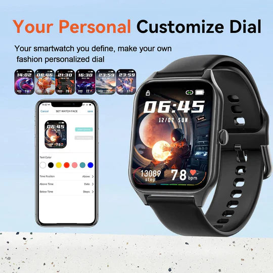Sleek non-invasive blood glucose smartwatch with advanced fitness tracking and smart notification capabilities.