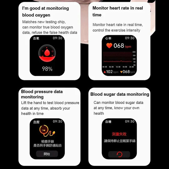 Black non-invasive blood glucose smartwatch with advanced fitness, heart rate, and sleep tracking features.