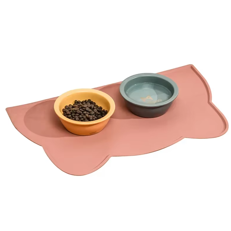Secure non-slip cat feeding mat with an easy-clean base, keeps food and water bowls stable.
