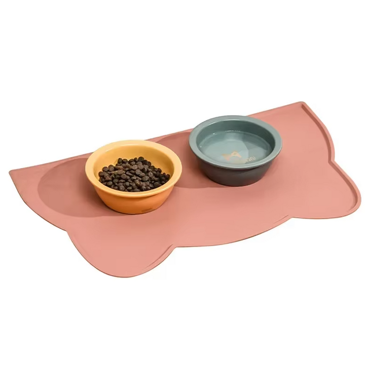 Secure non-slip cat feeding mat with an easy-clean base, keeps food and water bowls stable.
