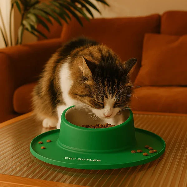 Non-slip stainless steel cat food bowl. Durable, hygienic, leak-proof design for pet feeding & water.