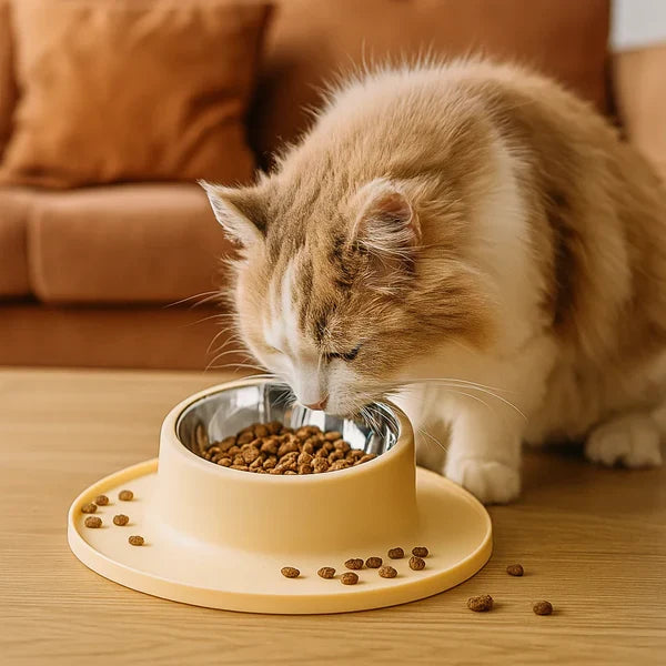 Hygienic stainless steel cat bowl. Easy-clean, non-slip design, perfect for pet food or water.