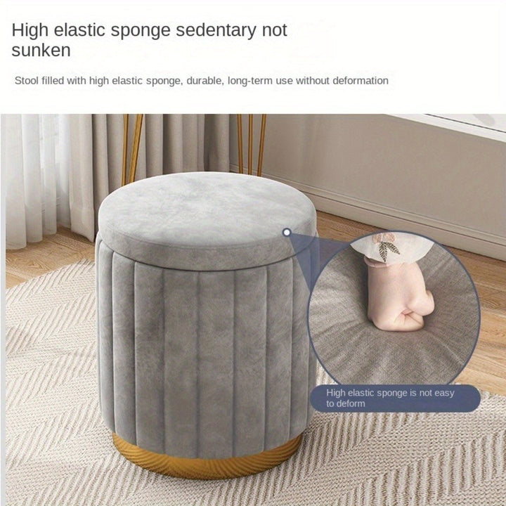 Nordic Chic round storage ottoman. Fabric footrest with a stylish mirror finish.